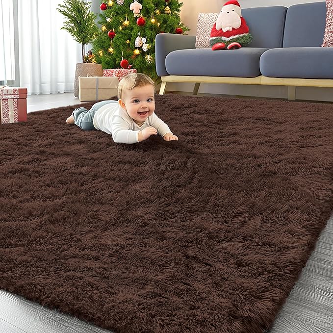 OLANLY 10x12 Machine Washable Large Area Rugs for Living Room, Bedroom, Soft Fluffy Shaggy Bedside Rug, Indoor Floor Carpet for Kids Girls and Boys, Dorms, Nursery, Home Decor Aesthetic, Coffee
