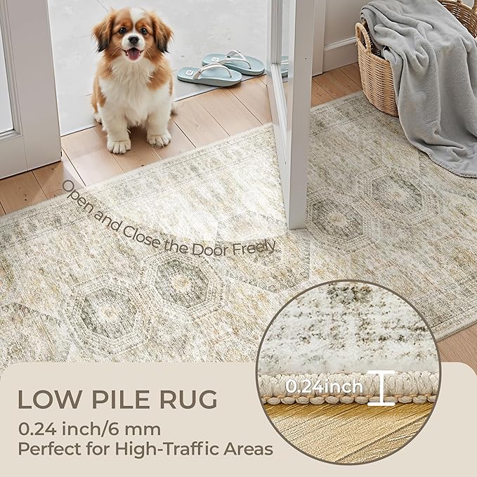 Rug Runners for Hallways Non Slip - 2x8 Runner Rug for Bedroom, Washable Runner with Rubber Backing, Soft Low-Pile Carpet for Kitchen, Laundry, Bathroom (2'x8', Grey/Yellow)