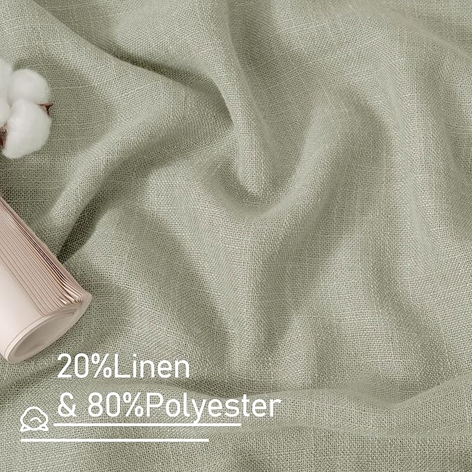 LAMIT Sage Grey Linen Kitchen Curtains 30 Inch Length, Semi Sheer Light Filtering Window Panels Back Tab and Rod Pocket Drapes for Basement/Small Windows, 34 x 30 Inch, 2 Panels