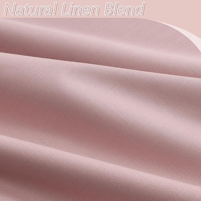 Guken 100% Blackout Linen Curtains 90 Inch 2 Panels Set for Girl's Bedroom, Living Room, Nursery, Back Tab Thermal Insulated Black Out Drapes Room Darkening, Pink