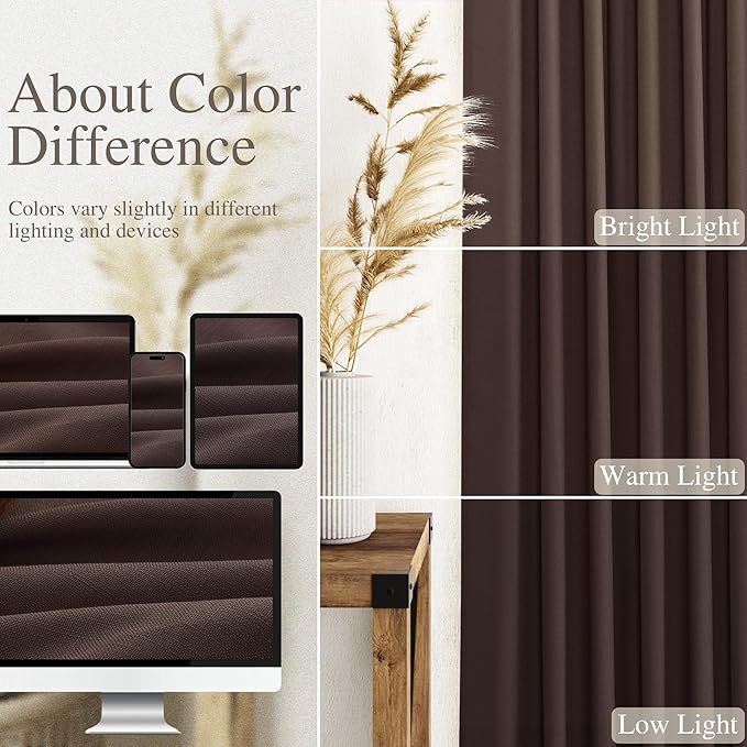 Nanspring Coffee Linen Semi Sheer Curtains 108 Inches Long 2 Panels Set Back Tab Loop Pocket Boho Large Window Curtain Extra Long Light Filtering Drapes High Ceiling Curtains for Living Room 52x108