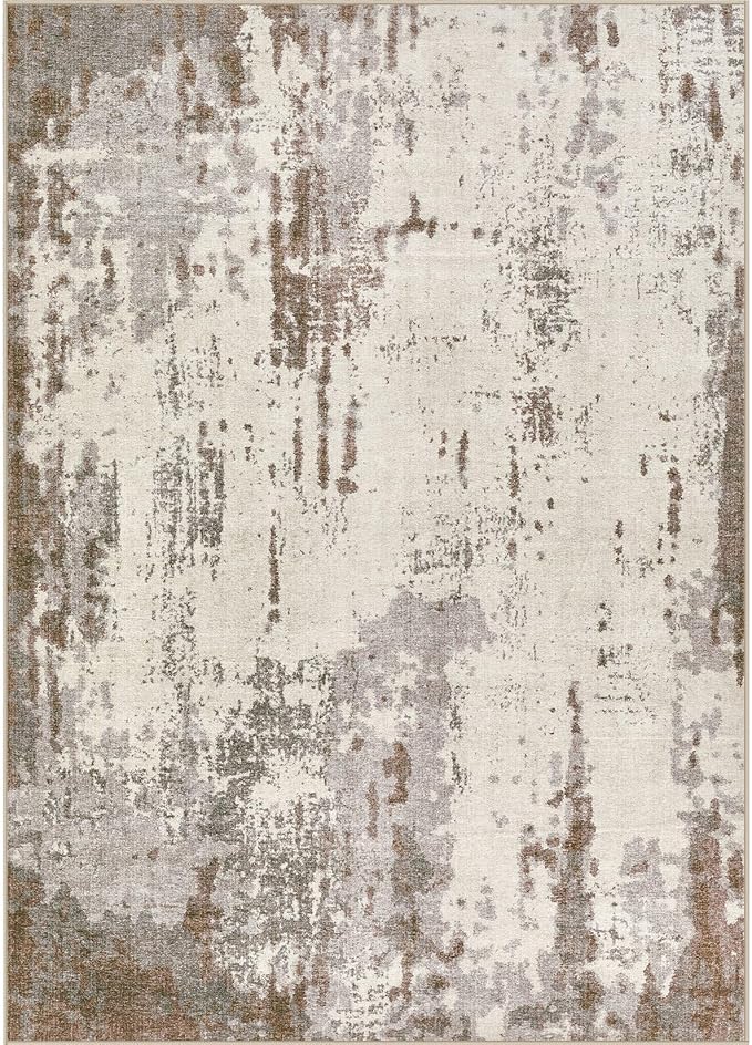 UERMEI 8x10 Area Rug Living Room Rugs - Washable Neutral Modern Abstract Soft Thin Rug Indoor Floor No Slip Rug Carpet for Bedroom Under Dining Table Home Office Decor - Brown/Grey/Beige