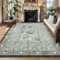 GarveeHome Provence 6x9 Area Rugs, Botanical Grove Soft Cottagecore Non-Slip Washable Rug for Bedroom Living Room Nursery Kitchen Low-Pile Retro Carpet Gray Fog Green