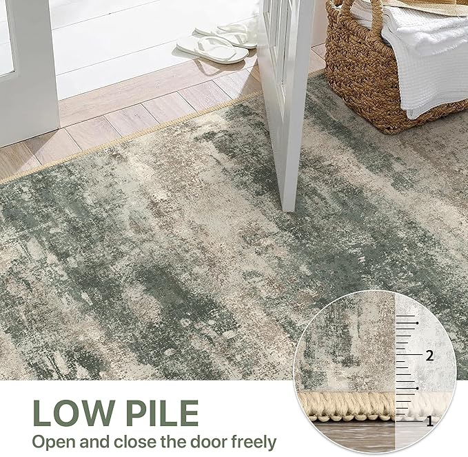 BEIMO Area Rugs 10x14 for Living Room Bedroom, Modern Abstract Machine Washable Rug, Large Soft Low Pile Floor Cover with Non Slip Backing for Dining Room, Grey/Dark Green