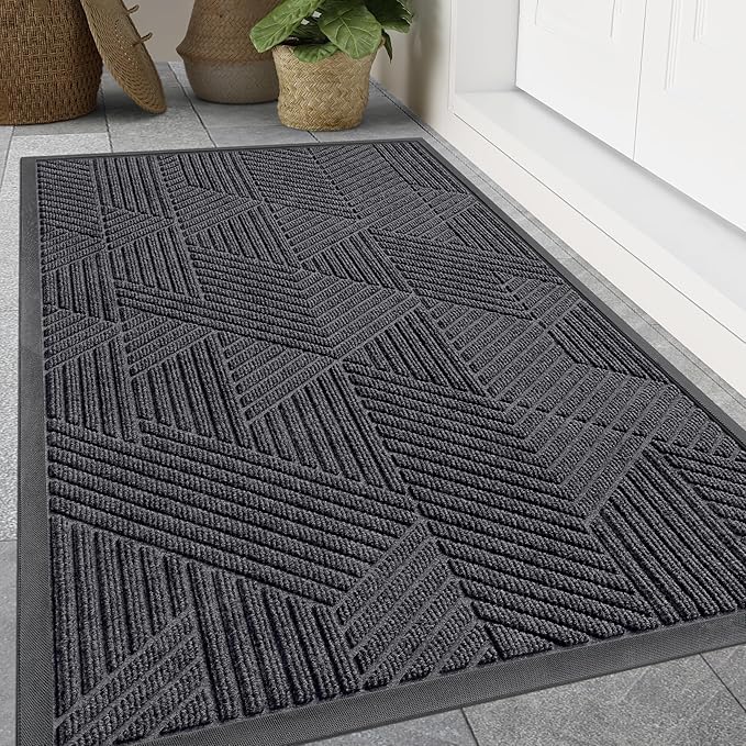 Smiry Front Door Mat Outside Entrance, Heavy Duty Sturdy Natural Rubber Doormat, Trap Dirt and Moisture, Easy Clean Low Profile Welcome Floor Mats for Indoor Outdoor Entry, 59x23 Inch, Medium Grey
