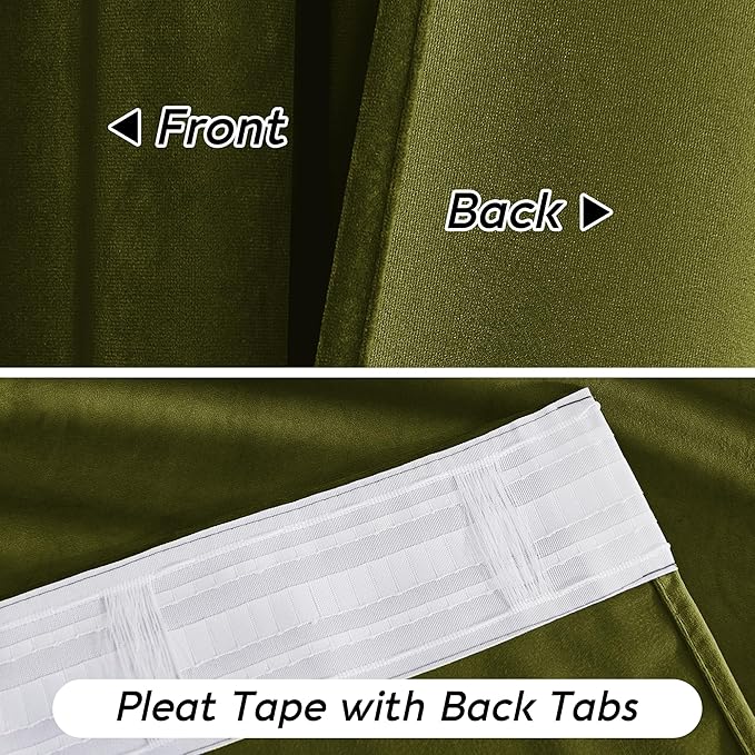 RYB HOME Moss Green Velvet Curtains 84 inches, Luxury and Soft Velvet Fabric, Spring Summer Decorative Curtains & Drapes for Patio Doory Room Window, W 52 x L 84 inches, 2 Panels Set