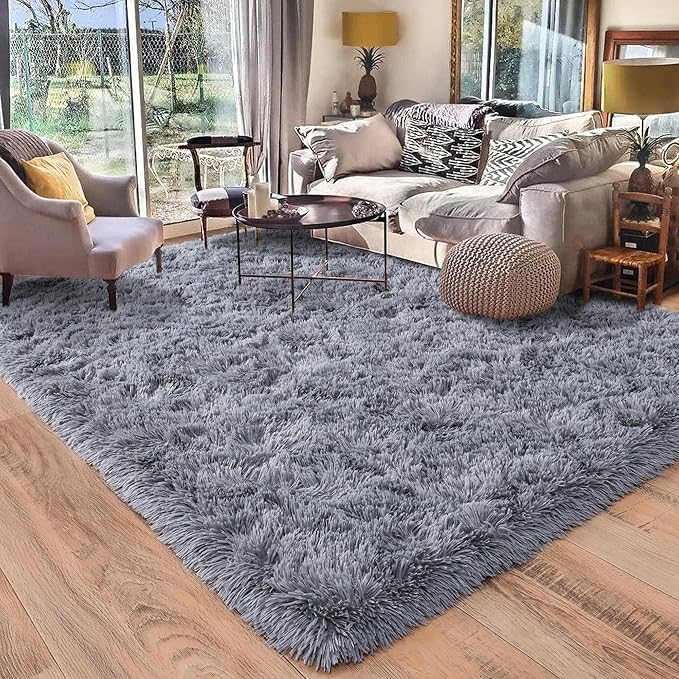 Rugs for Living Room 9x12, Soft Shaggy Modern Shag Area Rug for Bedroom, Upgrade Non-Slip Plush Fluffy Carpet for Kids Boys Girls Room Home Decor Aesthetic, Grey