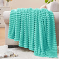 BEDELITE Fleece Throw Blanket for Couch – 3D Ribbed Jacquard Soft and Warm Decorative Fuzzy Blanket – Cozy, Fluffy, Plush Lightweight Aqua Throw Blankets for Bed, Sofa, 50x60 inches