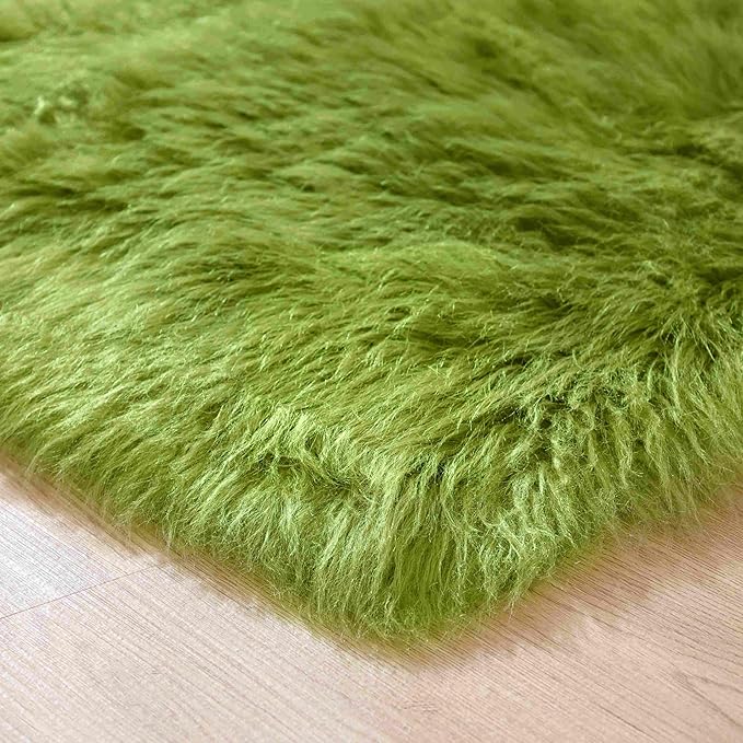Goolela Lime Green Rug 4x6 Fluffy Fuzzy Furry Carpet for Bedroom Bedside Playroom Faux Sheepskin Fur Soft Shaggy Rectangle
