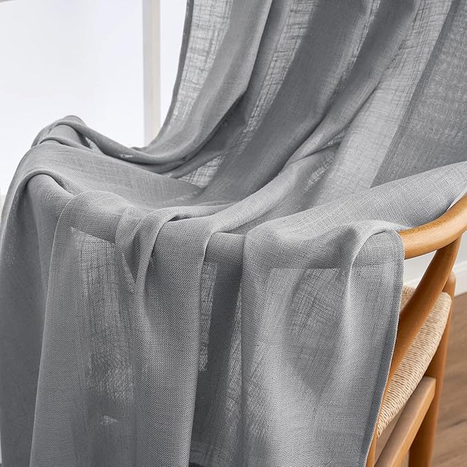 MIULEE Grey Linen Curtains 84 Inch Length for Bedroom Living Room, Soft Thick Linen Textured Window Drapes Gray Semi Sheer Light Filtering Rod Pocket Back Tab Burlap Look, 2 Panels, 37x84 Inches