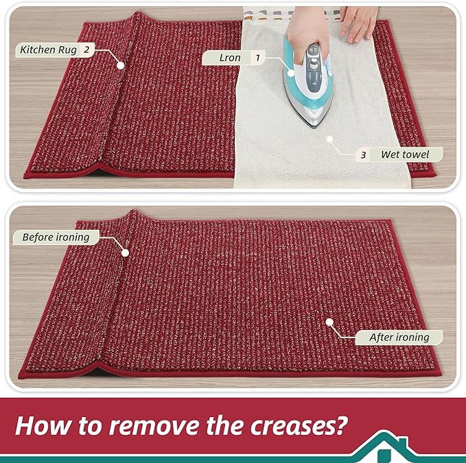 BEQHAUSE Kitchen Runner Rugs 20"x48", Non-Slip Kitchen Mats for Floor, Super Absorbent and Stain Resistant Kitchen Rug, Machine Washable Rugs for Kitchen, Hallway, Laundry & Sink, Red