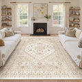 zesthome 9x12 Area Rugs,Stain Resistant Washable Rug,Ultra-Thin Rugs for Living Room,Bedroom,Non-Slip Backing Home Decor Large Area Rug (Cream/Beige,9'x12')