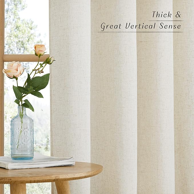 NICETOWN Natural Thick Linen Curtains 72" Length, Grommet Privacy Window Treatments Linen Weave with Light Penetration Vertical Drapes for Farmhouse/Home Office, W42 x L72, 2 Panels