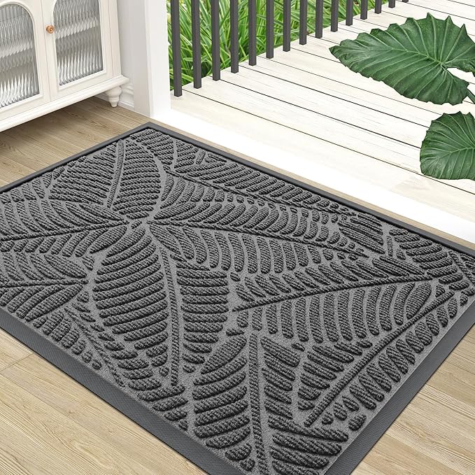 Colorxy Waterproof Doormat, Sturdy Natural Rubber Front Door Mats, Non Slip Low Profile Indoor Outdoor Entrance Mat, Stain Resistant Easy Clean Floor Mat for Patio or Entryway, 71''x47'', Dark Grey