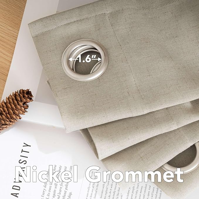 H.VERSAILTEX Living Room Linen Curtains - Semi Sheer, Nickel Grommet, Energy Saving, Light Filtering Window Treatments - Oatmeal, 2 Panels, 52 x 84 Inch
