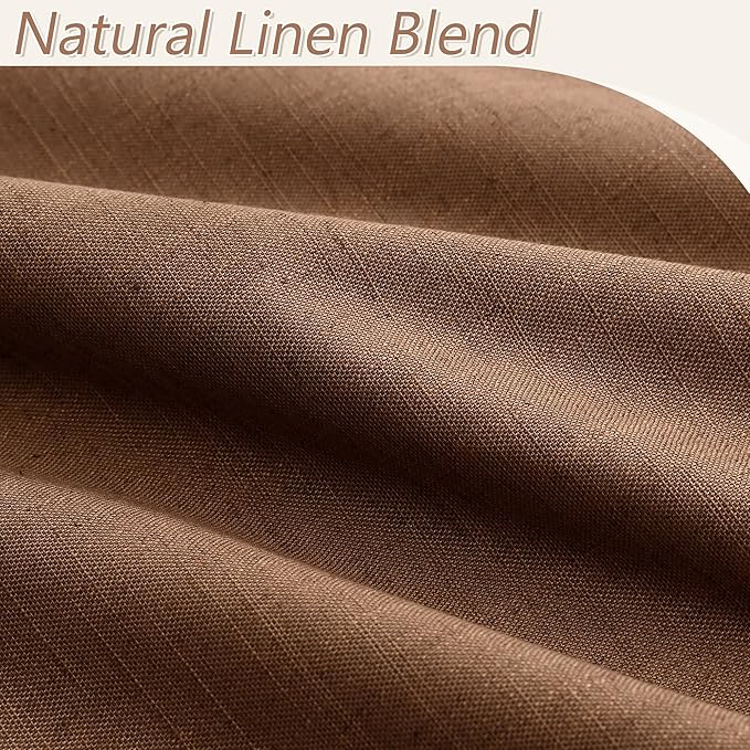 Guken Caramel Brown 100% Blackout Linen Curtains 102 Inch Length 2 Panels Set for Living Room Bedroom Back Tab/Rod Pocket Thermal Insulated Black Out Drapes Farmhouse Room Darkening Window Curtains
