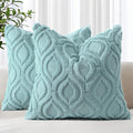 decorUhome Summer Throw Pillow Covers 20x20 Inch Set of 2, Soft Plush Faux Wool Aqua Solid Couch Pillow Covers, Accent Farmhouse Neutral Square Pillow Cases for Sofa Bed Living Room