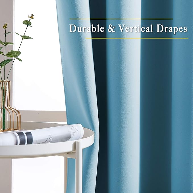 NICETOWN Blackout Living Room Curtains Teal Blue - Home Fashion Ring Top Thermal Insulated Room Darkening Curtains for Bedroom/Living Room (2 Panels, W52 x L90, Teal Blue)