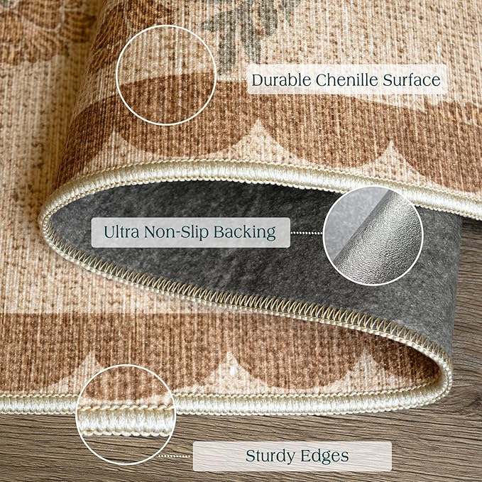 Front Door Mat Outside Entrance - 2x3 Floral Non-Slip Washable Doormat Indoor Outdoor Mat Jute-Look Farmhouse Tan Scalloped Entry Rug Small Throw Rugs for Entryway Kitchen Front Porch Decor