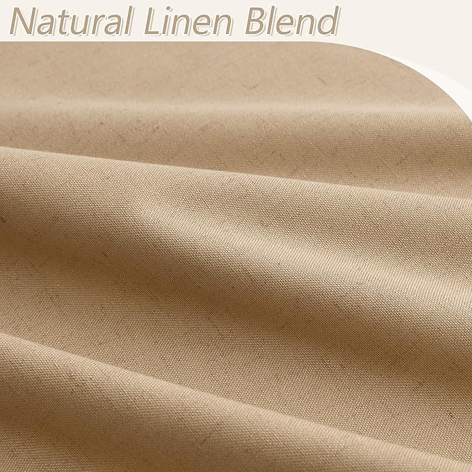 Guken Camel Brown 100% Blackout Linen Curtains 90 Inch Length 2 Panels Set for Living Room Bedroom Back Tab/Rod Pocket Thermal Insulated Black Out Drapes Room Darkening Window Curtains 90 Inches Long