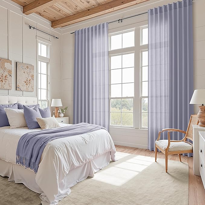 Nanspring Lavender Purple Linen Curtains 84 Inch Length 2 Panels Set for Living Room Boho Decor Light Filtering Semi Sheer Curtain Back Tab Modern Luxury Drapes for Bedroom Office 52x84