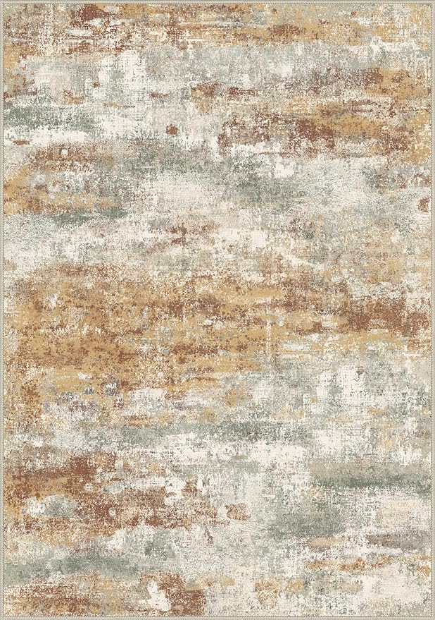 BEIMO Area Rugs 9x12 for Living Room Bedroom, Modern Abstract Machine Washable Rug, Large Soft Low Pile Floor Cover with Non Slip Backing for Dining Room, Orange Green