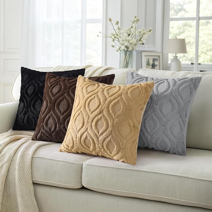 decorUhome Throw Pillow Covers 20x20 Inch Set of 2, Soft Plush Faux Wool Dark Brown Solid Couch Pillow Covers, Accent Farmhouse Neutral Square Pillow Cases for Sofa Bed Living Room