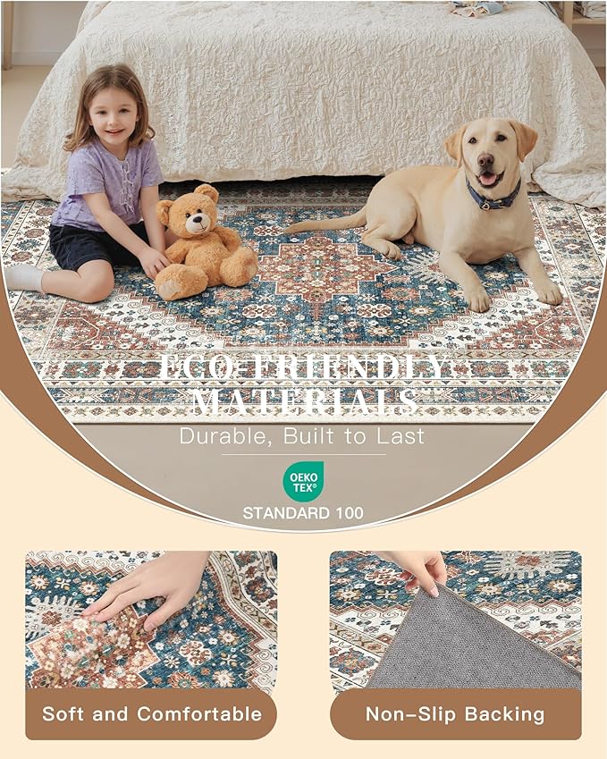 Madane Hallway Runner Rug 2x12, Extra Long Washable Runner Rugs with Rubber Backing, Non Slip Carpet Runner for Hallway, Vintage Rug Runners for Kitchen Laundry Room Entryway (Navy Blue, 2'x12')