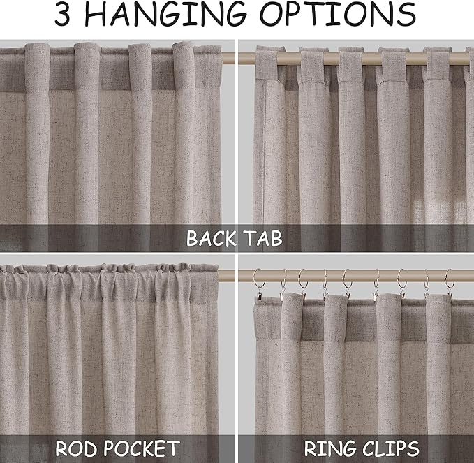 Brownish Grey Linen Curtains 96 Inches Long for Living Room Back Tab Vintage Rustic Farmhouse Light Filtering Curtain Burlap Textured Linen Drapes 96 Inch Length for Dinning Room Bedroom 52x96 8 FT