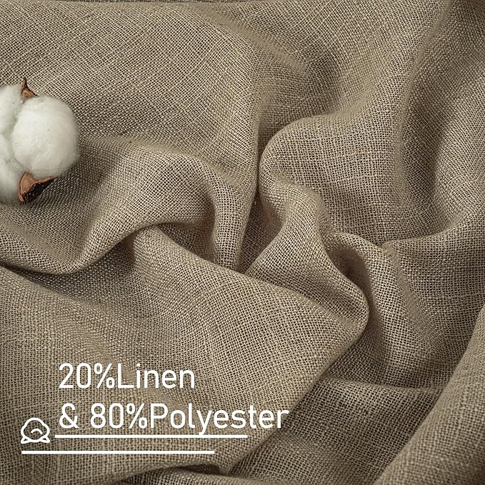 LAMIT Taupe Linen Curtains for Living Room 84 inch Length 2 Panels, Light Filtering Semi Sheer Curtains Back Tab and Rod Pocket Farmhouse Drapes for Bedroom/Sliding Glass Door, 52 x 84 Inch