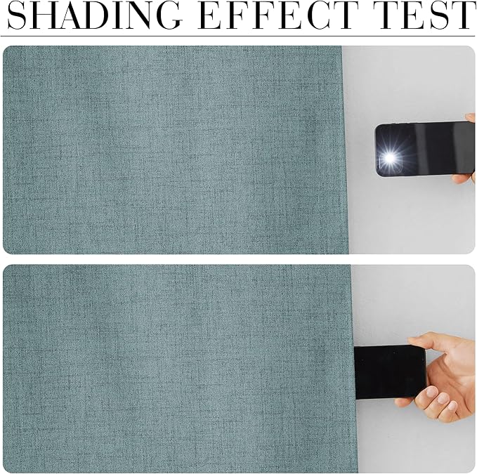 RYB HOME 100% Blackout Linen Textured Curtains 84 inches Long, Thermal Insulating Privacy Energy Saving for Bedroom Living Room Window Office Theater Baby Nursery, W 52 x L 84 in, Misty Blue, 2 Pcs