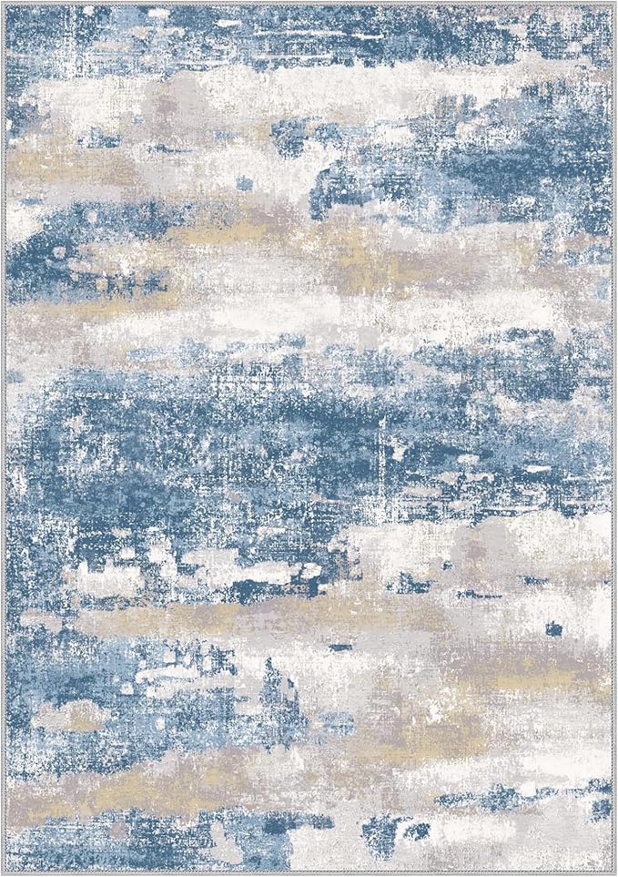 BEIMO 2x3 Rugs for Entryway Entrance Kitchen Bathroom, Machine Washable Modern Abstract Soft Area Rug, Indoor Floor Carpet with Non Slip Rubber Backing, Blue Cream