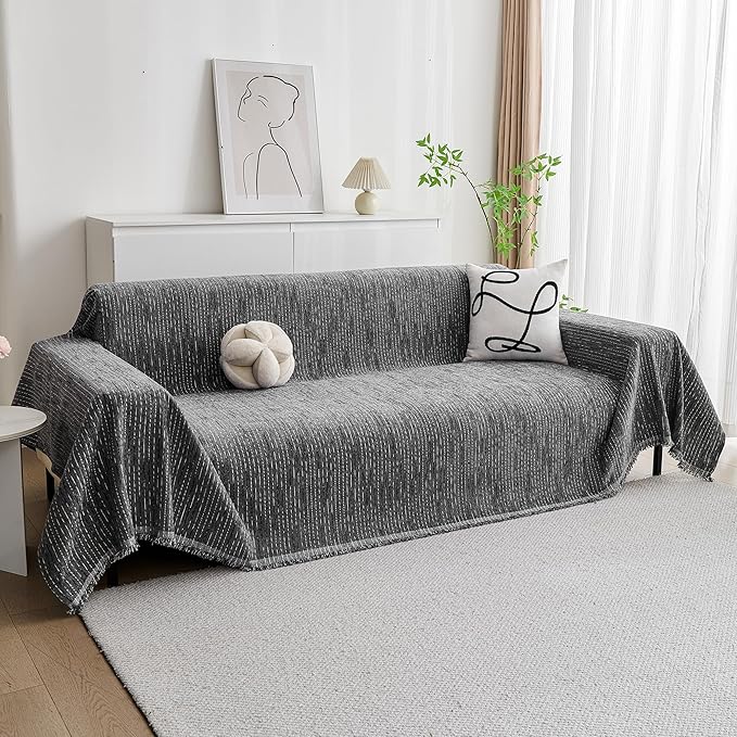 MYSKY HOME Couch Covers for Sofa, Dog Couch Cover Protector, Dark Grey Lines Sofa Covers for Sectional L Shape, Pets Couch Throw Cover Washable Durable Large Couch Cover for Dogs, Cats, 71"X102"
