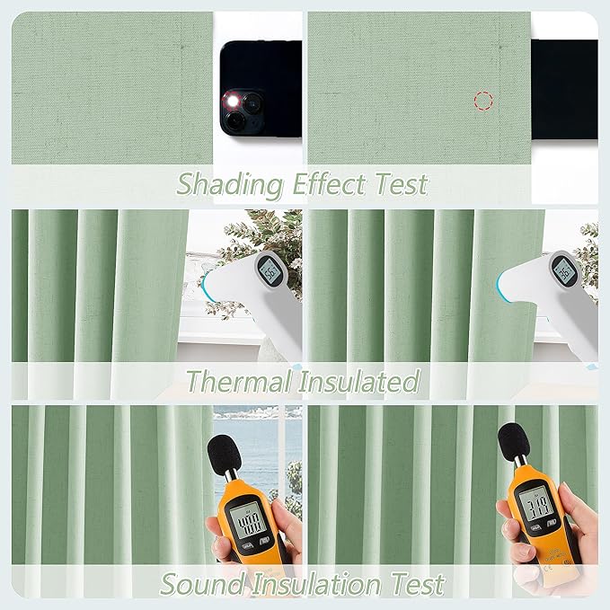 Guken 100% Blackout Curtains 72 Inch Length 2 Panels Set for Living Room Bedroom Back Tab Thermal Insulated Black Out Linen Drapes Room Darkening Window Curtains 72 Inches Long,Aqua Green