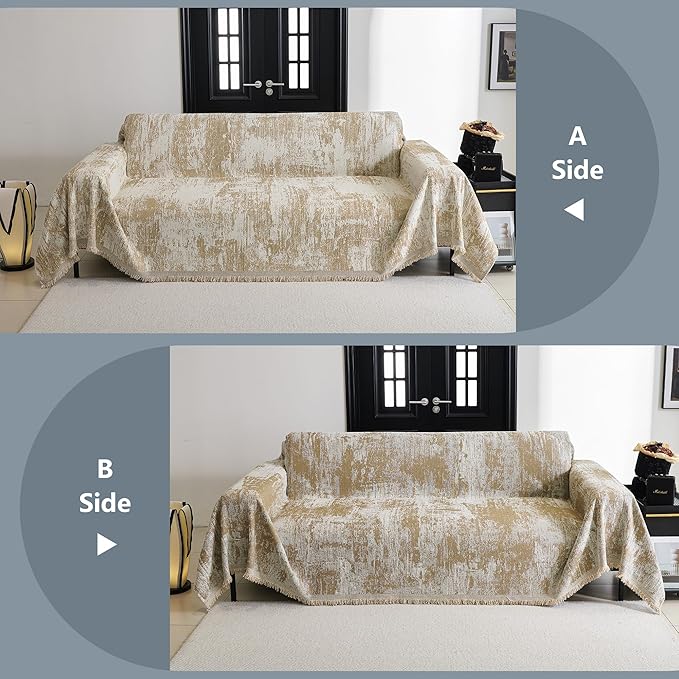 MYSKY HOME Sectional Couch Cover Khaki Geometric Abstract Sofa Covers for Sectional Sofa L Shape Chenille Couch Protector for Dogs Pets Couch Throw Cover Washable Durable for Home Decor, 71" X118"