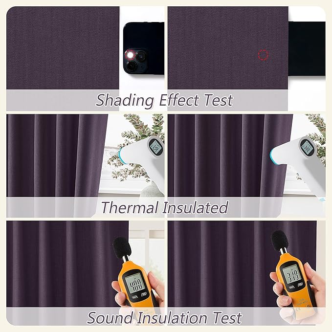 Guken 100% Blackout Curtains 102 Inch Length 2 Panels Set for Living Room Bedroom Back Tab Thermal Insulated Black Out Linen Drapes Room Darkening Window Curtains 102 Inches Long,Plum