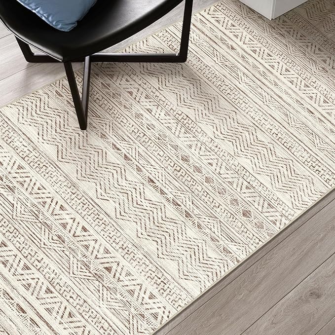 3x6 Washable Hallway Runner Rug - Moroccan Non-Slip Long Runners for Entryway Soft Modern Geometric Low-Pile Rugs for Kitchen Waterproof Neutral Carpet for Bedroom Bathroom Laundry 3x6 Beige