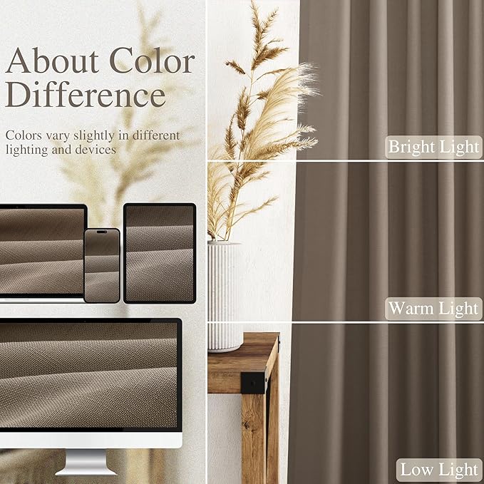 Nanspring Dark Taupe Linen Curtains 63 Inches Length 2 Panels Set for Living Room Back Tab Pocket Light Filtering Semi Sheer Drapes Neutral Farmhouse Cotton Linen Textured Window Curtain 52X63 Inch
