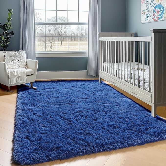 ONASAR Navy Blue 6x9 Area Rugs for Living Room Bedroom, Large Fluffy Bedside Throw Rug, Soft Plush Shaggy Fuzzy Floor Carpet for Nursery Kids Girls Boys Teen Dorm Home Office Decor Aesthetic