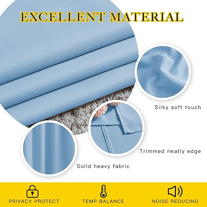 NICETOWN Room Darkening Blue Curtains for Living Room - Solid Thermal Insulated Sound Reducing Grommet Room Darkening Curtains Drapes for Bedroom/Patio (2 Panels, W66 x L84)
