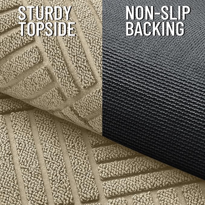 OLANLY Front Door Mat Outside Entrance 47x23, Absorbent, Heavy Duty Sturdy Natural Rubber Doormat Indoor Outdoor, Stain and Fade Resistant, Non-Slip Low Profile Floor Mat for Entryway, Beige Diamond