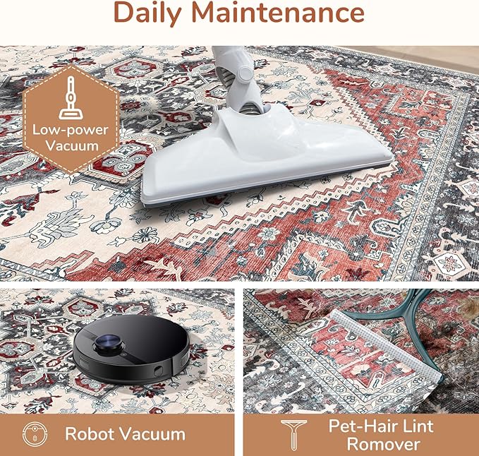 OPPODREAM Soft 6x9 Area Rugs, Washable Rug 6x9 with Non Slip Backing, Faux Cashmere Low-Pile 6 x 9 Carpet, Black & Red
