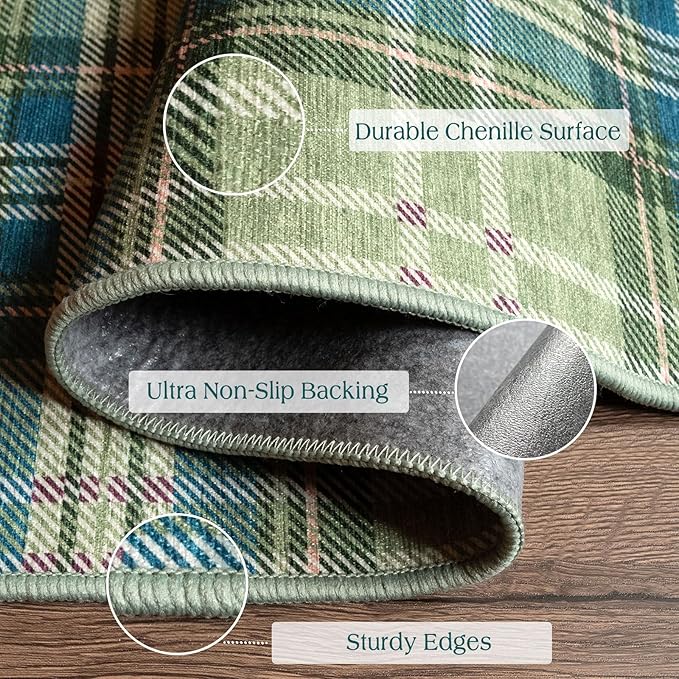 Front Door Mat Outside Entrance - 2x3 Buffalo Non-Slip Washable Doormat Indoor Outdoor Entrance Green Teal Plaid Tartan Rug Small Throw Rugs for Entryway Bedroom Kitchen Front Porch Decor