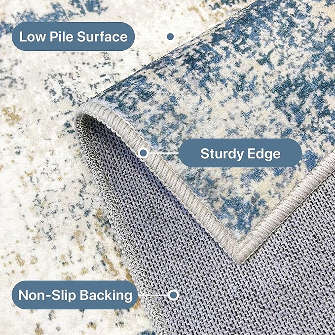 BEIMO Machine Washable Rug 5x7 Area Rugs for Living Room Bedroom, Large Navy Blue Beige Abstract Area Rug Soft Throw Rugs, Low-Pile Floor Carpet with Non Slip Rubber Backing