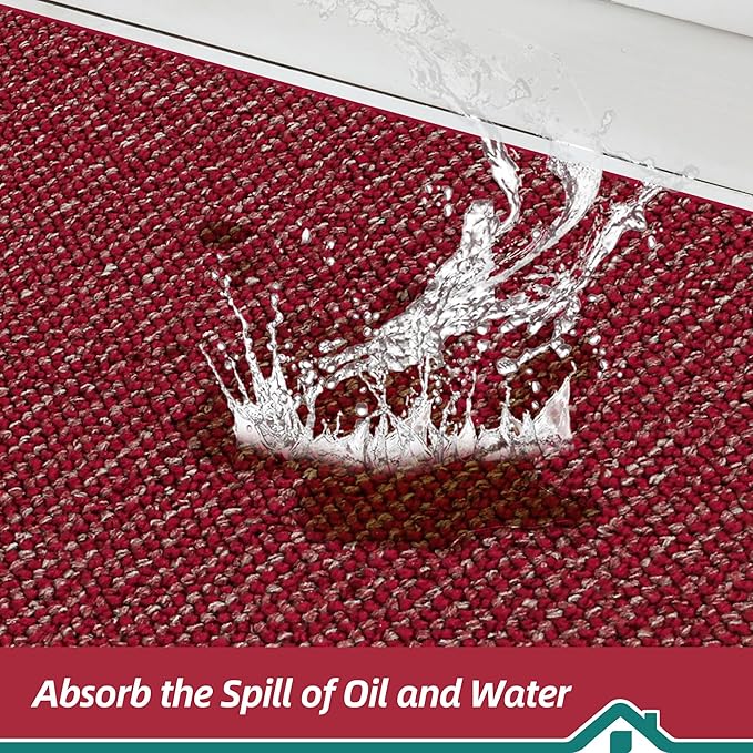 BEQHAUSE Kitchen Rugs 20"x32", Non-Slip Kitchen Mats for Floor, Super Absorbent and Stain Resistant Kitchen Rugs, Machine Washable Rugs for Kitchen, Hallway, Laundry & Sink, Red