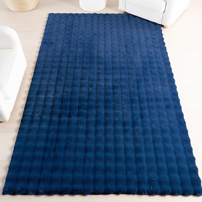 nuLOOM Jeni Navy, 2'6" x 8', Solid Faux Rabbit, Fluffy and Cozy, High Traffic, Stain Resistant, Easy Clean, Durable Washable Runner for Bedroom, Living Room, Dining, Den, Foyer, Entryway