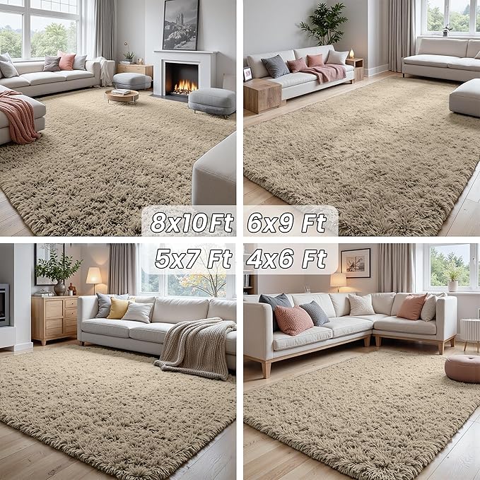 4x6 Area Rugs for Living Room Rug: Soft Fluffy Shag Gray Camel Rugs for Bedroom, Non-Slip Large Fuzzy Plush Rug Indoor Floor Carpet for Nursery Kids Boys Girls Room, Dorms, Playroom, Modern Home Decor