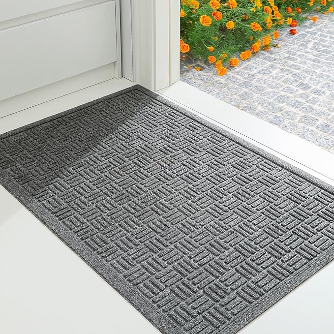 Mibao Front Door Mat Indoor Outdoor Entrance, Dirt Trapping Waterproof All-Season, All-Weather Doormat, Non-Slip Durable Natural Rubber Low Profile Easy Clean Patio Entrance Mat, 61.5" x 36", Grey