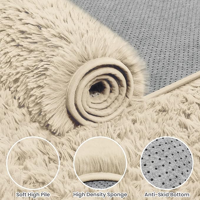 8x10 Area Rugs for Living Room Rug: Soft Fluffy Shag Beige Rugs for Bedroom, Non-Slip Large Fuzzy Plush Rug Indoor Floor Carpet for Nursery Kids Boys Girls Room, Dorms, Playroom, Modern Home Decor