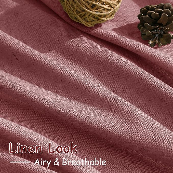 Canyon Rose Linen Curtains 102 Inches Long Rod Pocket Back Tab Drapes 2 Panels Set for Living Room Sheer Light Filtering Semi Sheer Dusty Rose Curtain 102 Length for Patio Sliding Glass Door 52x102